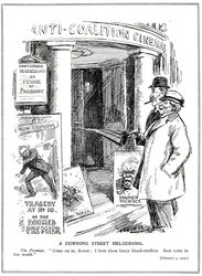 Der liberale Premierminister, Lloyd George, lädt seinen konservativen Kanzler, Bonar Law, ein, das 